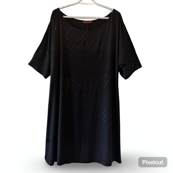 90s Black Sequin Shift Claire France Party Dress – Made in Canada – 2X - Picture 1 of 5